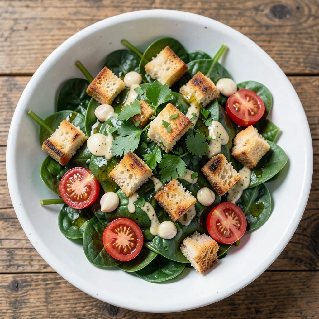 Baby Spinach Salad Recipe: Crispy Garlic Toast Bites for Hearty Bites