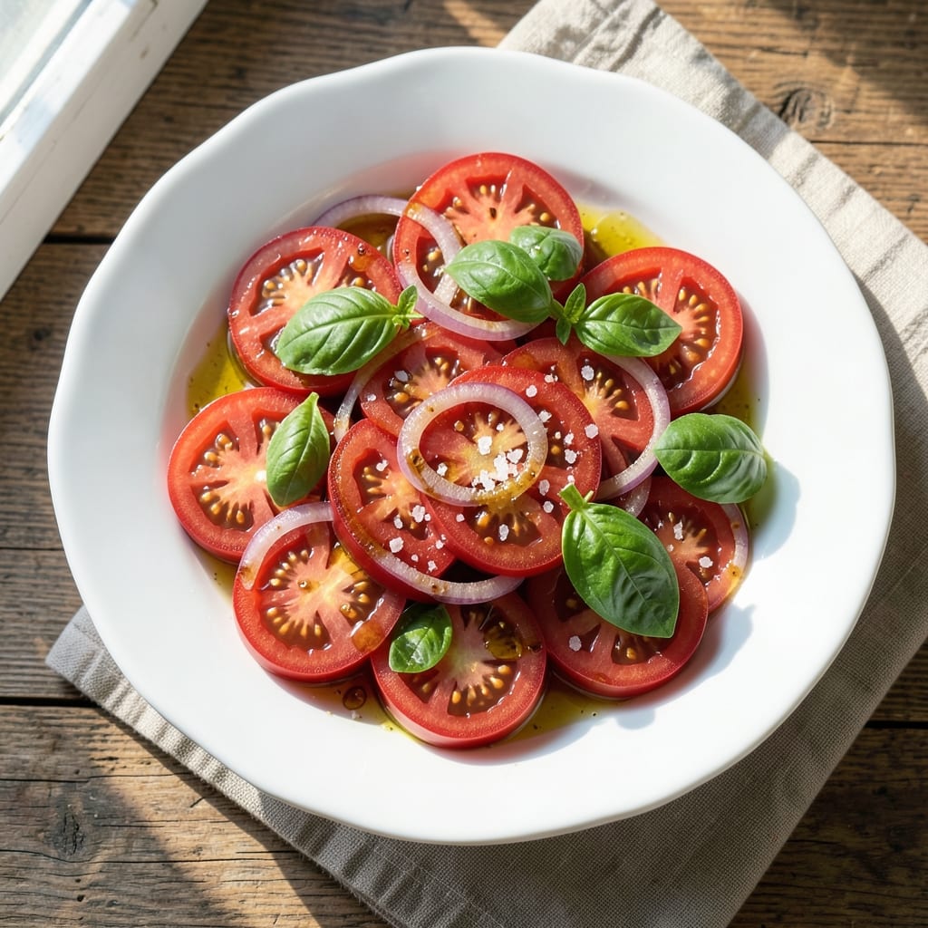 Basic Tomato Salad Recipe: Bright Acidic Crunch With Fresh Basil Zing
