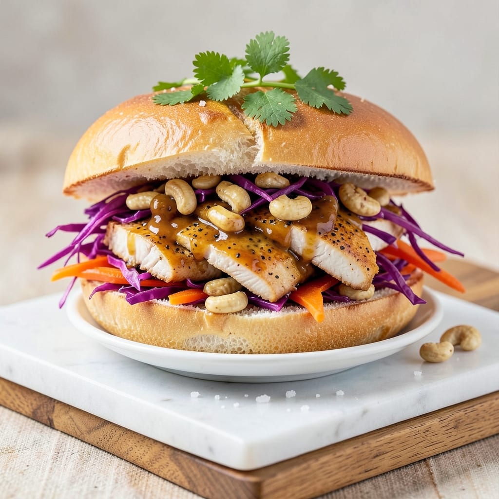 Asian Chicken Salad Sandwich Recipe: Crispy Noodles and Tangy Peanut Dressing