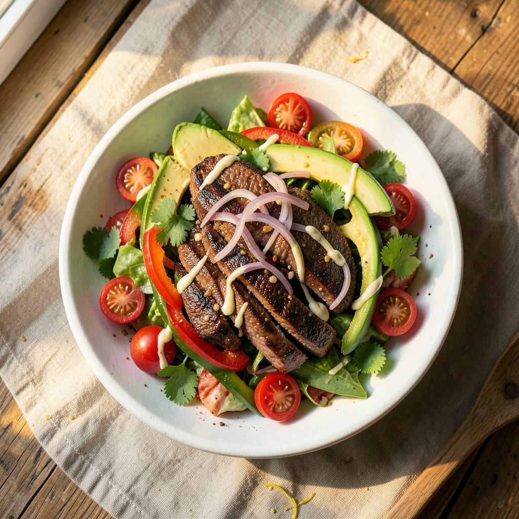 Beef Fajita Salad Recipe: Crispy Grilled Beef and Charred Veggie Bite
