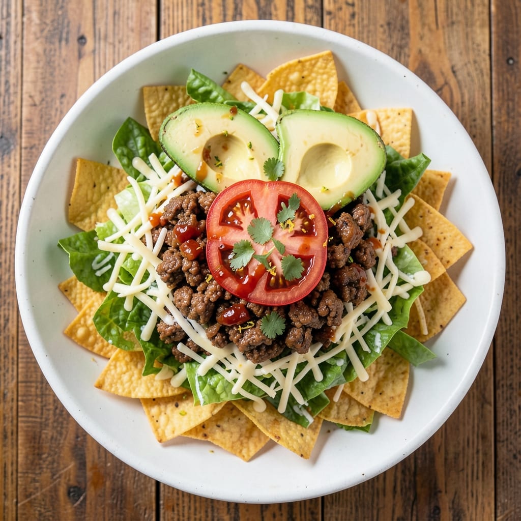 Authentic Taco Salad Recipe: Crunchy Layers of Tortilla and Zesty Lime Dressing