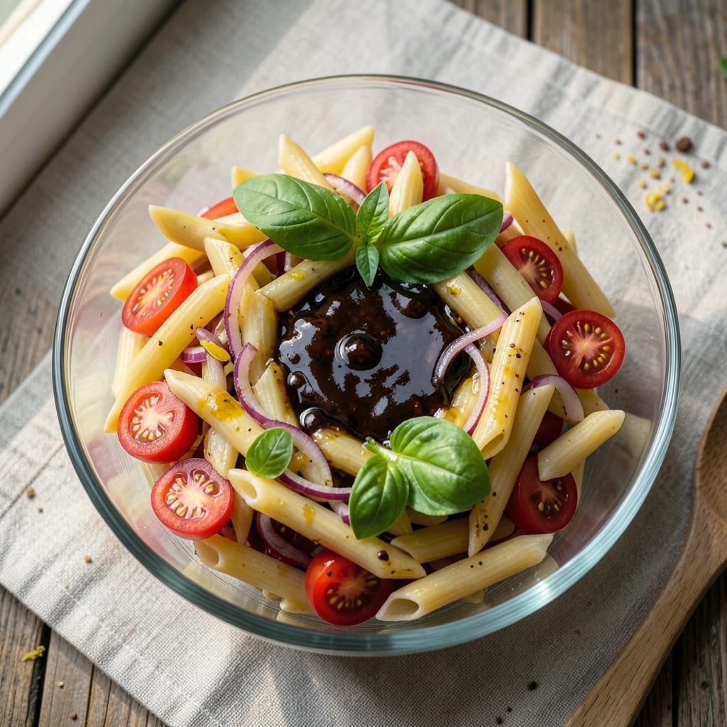 Balsamic Vinaigrette Pasta Salad Recipe: Tangy-Sweet Noodles With Crispy Cherry Tomatoes