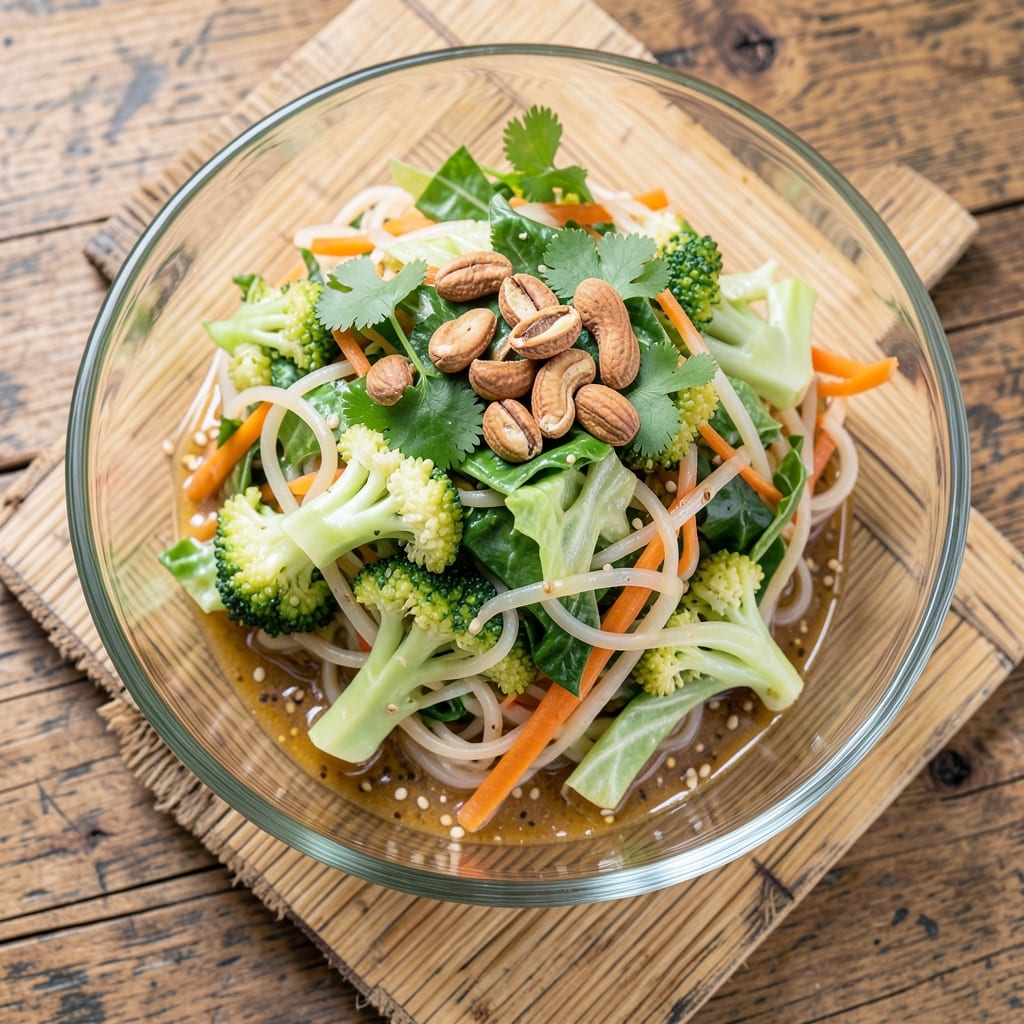 Asian Broccoli Slaw Salad Recipe: Crunchy Rice Noodle Twist With Tangy Peanut Dressing