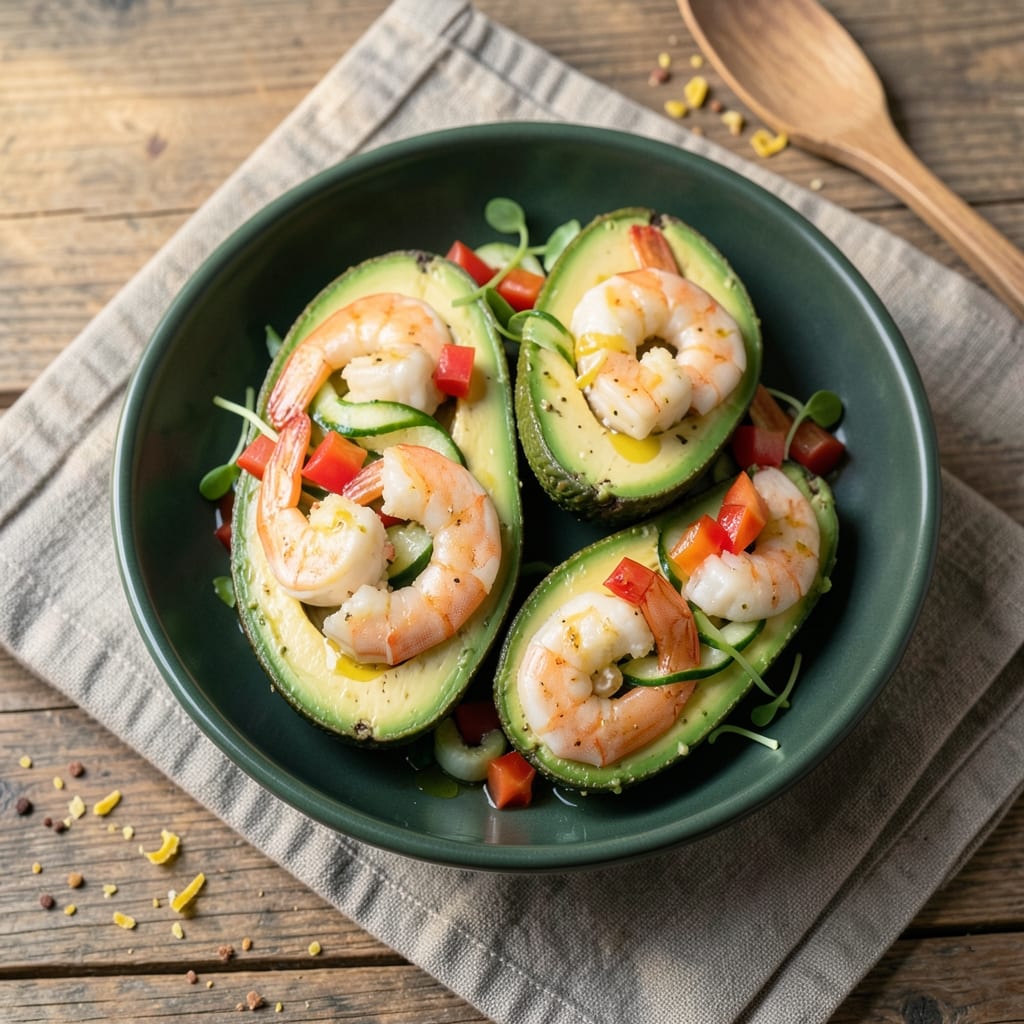 Avocado Stuffed With Shrimp Salad Recipe: Crunchy Citrus-Dressed Bites in Halved Avocados
