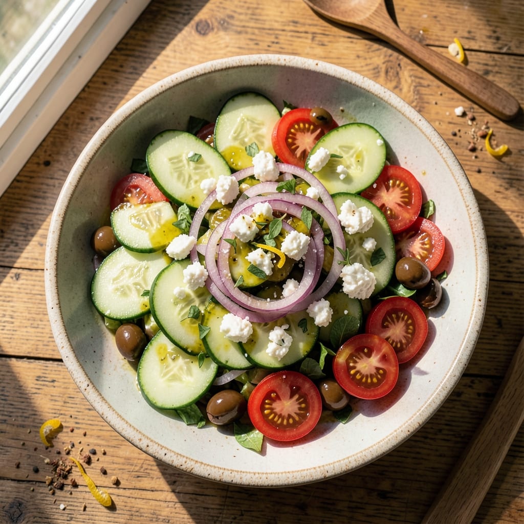 Barefoot Contessa Greek Salad Recipe: Crisp Cucumbers and Feta in 15 Minutes