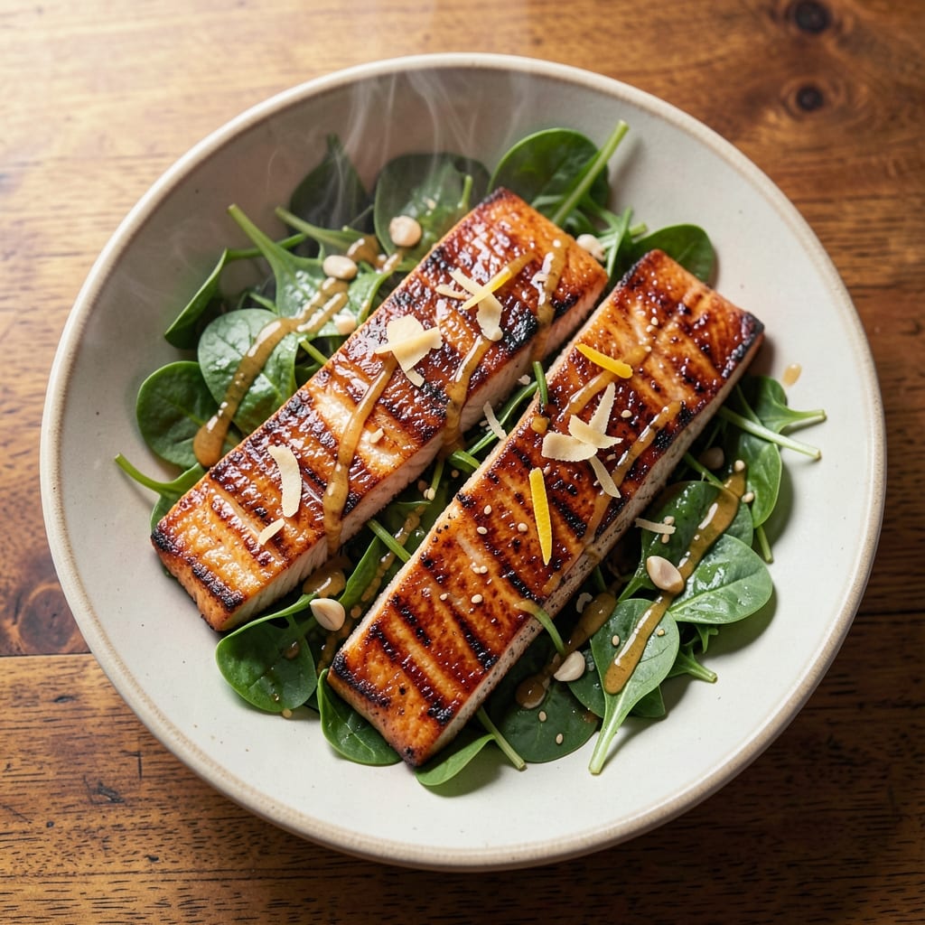 Asian Grilled Salmon Salad Recipe: Smoky Sesame Crunch Meets Silky Greens
