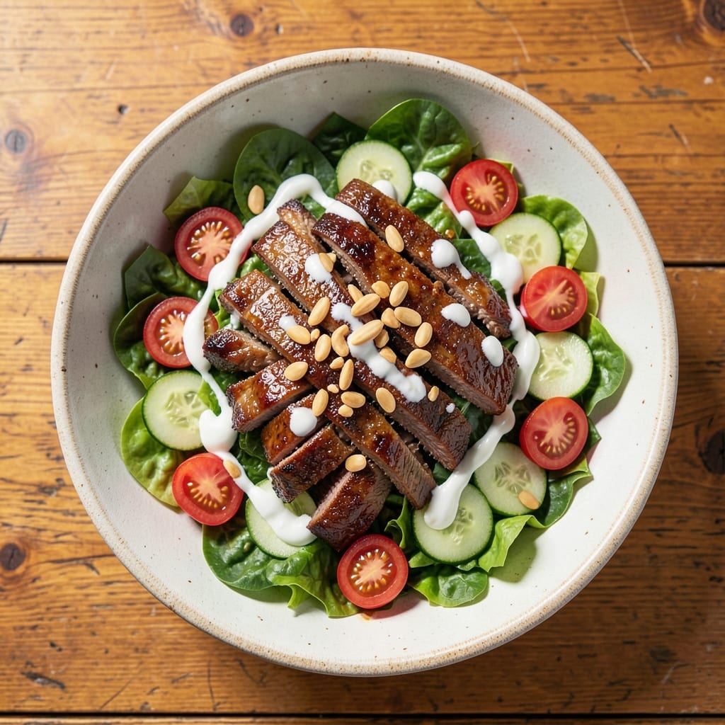 Beef Shawarma Salad Recipe: Crispy Spiced Meat Over Zesty Tahini Greens