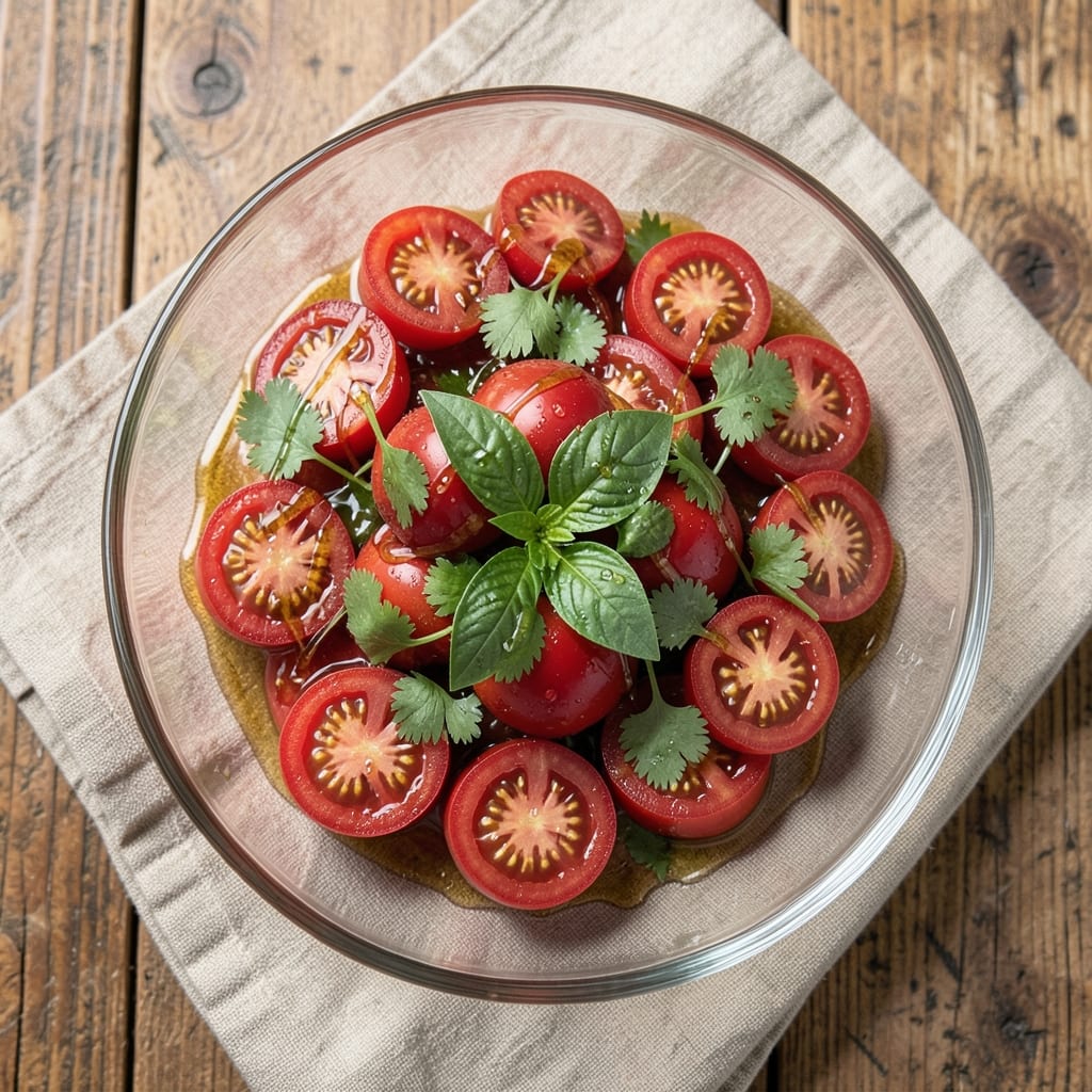 Asian Tomato Salad Recipe: Crispy Vinegar-Marinated Bites with Herbal Zing
